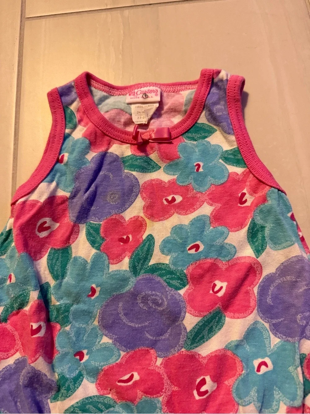 Vintage 90s Carters Girls Sleeveless One Piece Floral 24 Months Made In USA